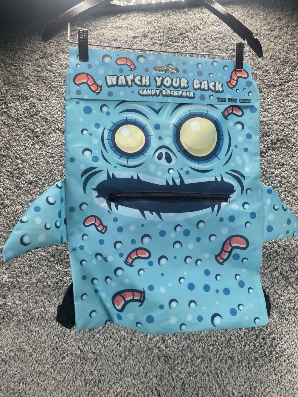 Halloween Candy Backpack Wormy Wally Watch Your Back Light Blue Worm Monster Nwt